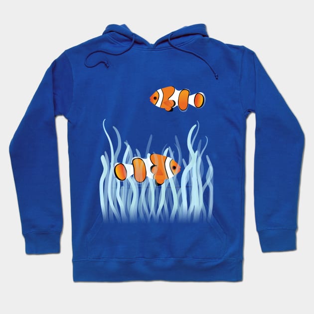 Two clown fishes swimming between sea anemones Hoodie by Bwiselizzy